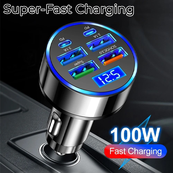 HIGHTQURO® 6 Port USB Car Charger Adaptor with Voltmeter