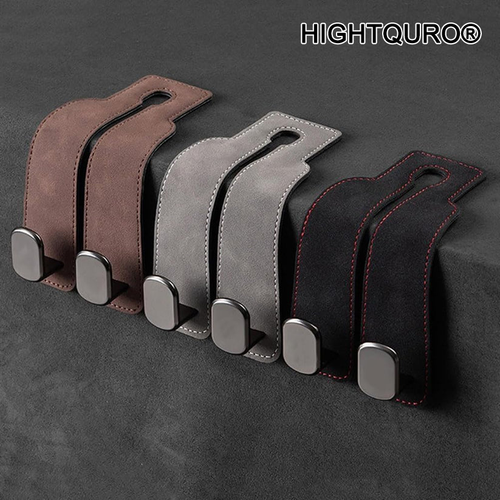 HIGHTQURO® 2-in-1 Premium Leather Car Headrest Hanger with Metal Hooks (1 Pair)