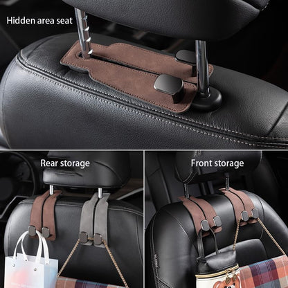 HIGHTQURO® 2-in-1 Premium Leather Car Headrest Hanger with Metal Hooks (1 Pair)