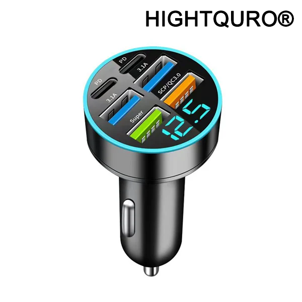 HIGHTQURO® 6 Port USB Car Charger Adaptor with Voltmeter